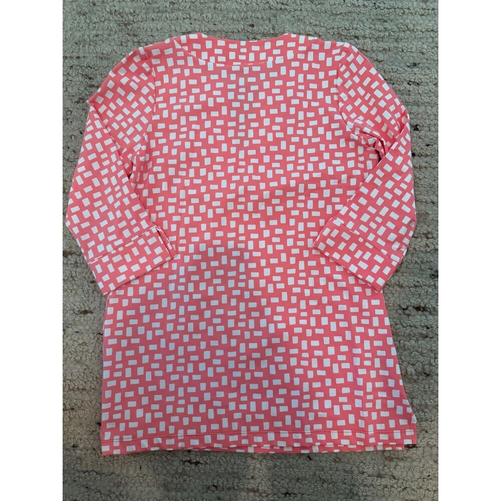 Katherine Way Women’s Small Coral Pink White Geometric Tunic Top 3/4 Sleeve - Picture 2 of 6